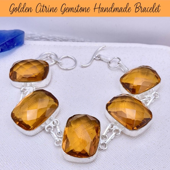 Golden Citrine Gemstone Handmade Bracelet - Picture 2 of 9